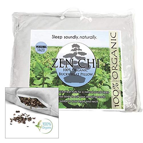 Zen Chi Buckwheat Pillow - Organic Standard Size (14X20) W Natural Cooling Technology- All Cotton Cover W Organic Buckwheat Hull